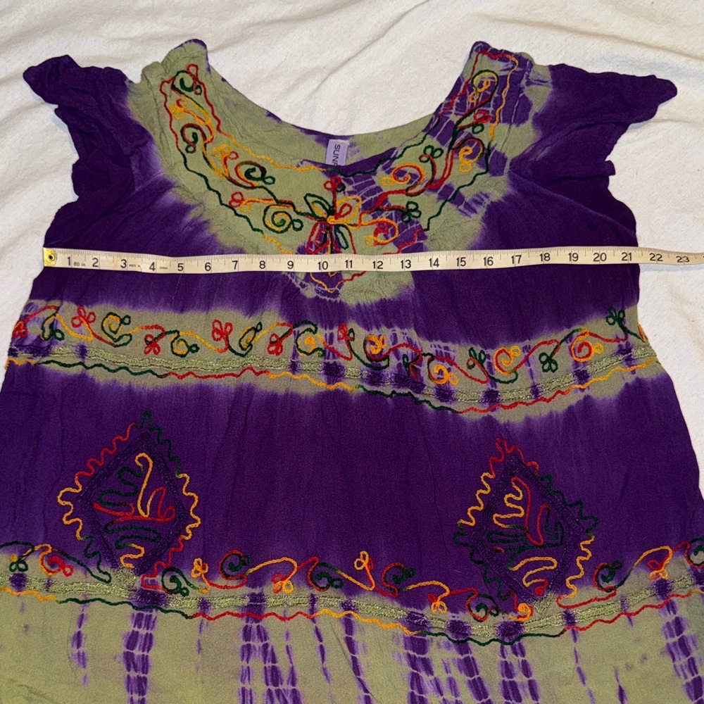 Sunflower: Vibrant Purple and Green Embroidered Women's Blouse Sz: Freesize - Picture 6 of 9